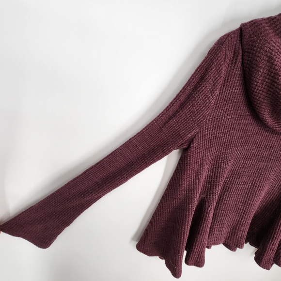 Anthropologie Postmark Cowl Neck Waffle Knit Swing Top Burgundy SZ XS - Picture 5 of 10